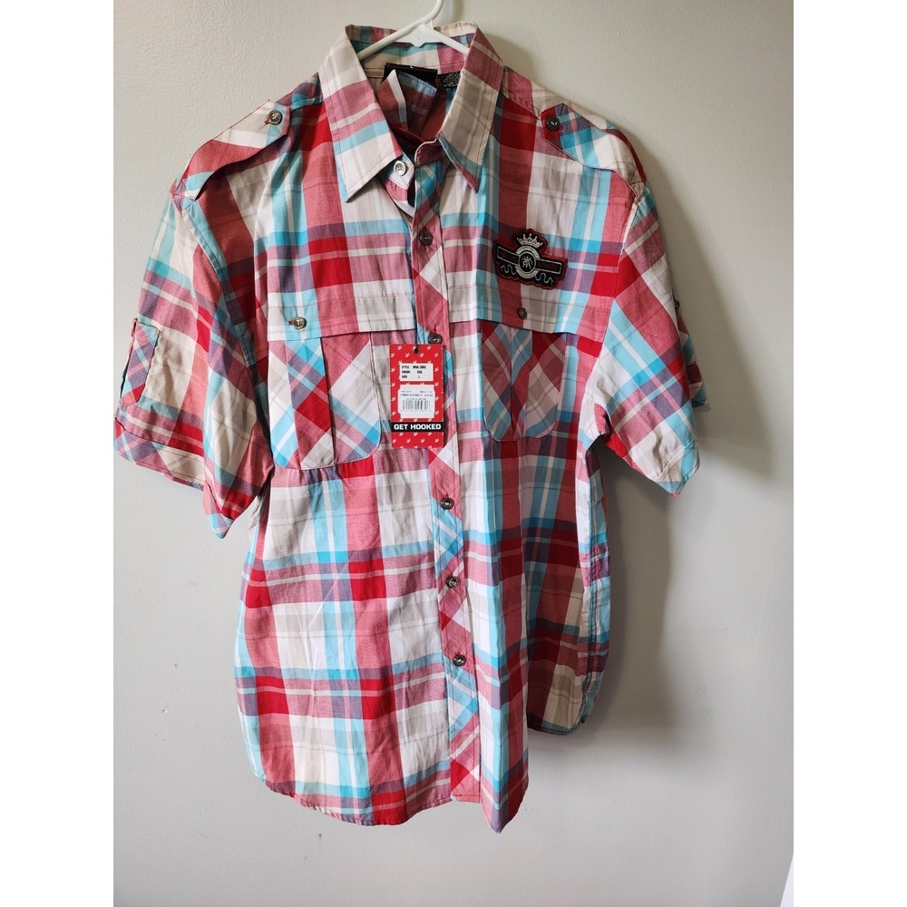 NWT Red Ape Plaid Shirt & Cargo Shorts Matching Set Red Blue Y2K Streetwear